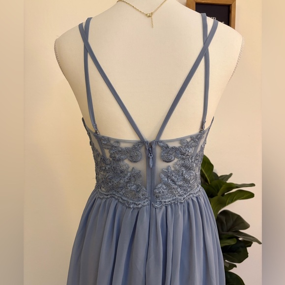 Azazie Blue Ruched Sweetheart Maxi Gown - Picture 3 of 10